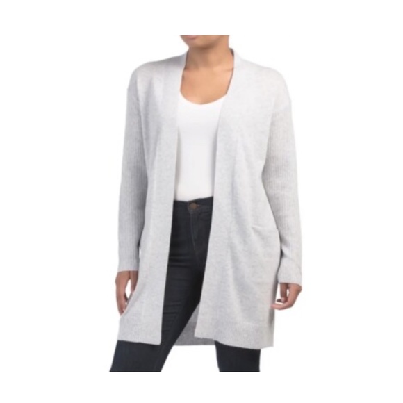 Theory Rib Sleeve Long Cashmere Cardigan Sweater - Picture 1 of 8